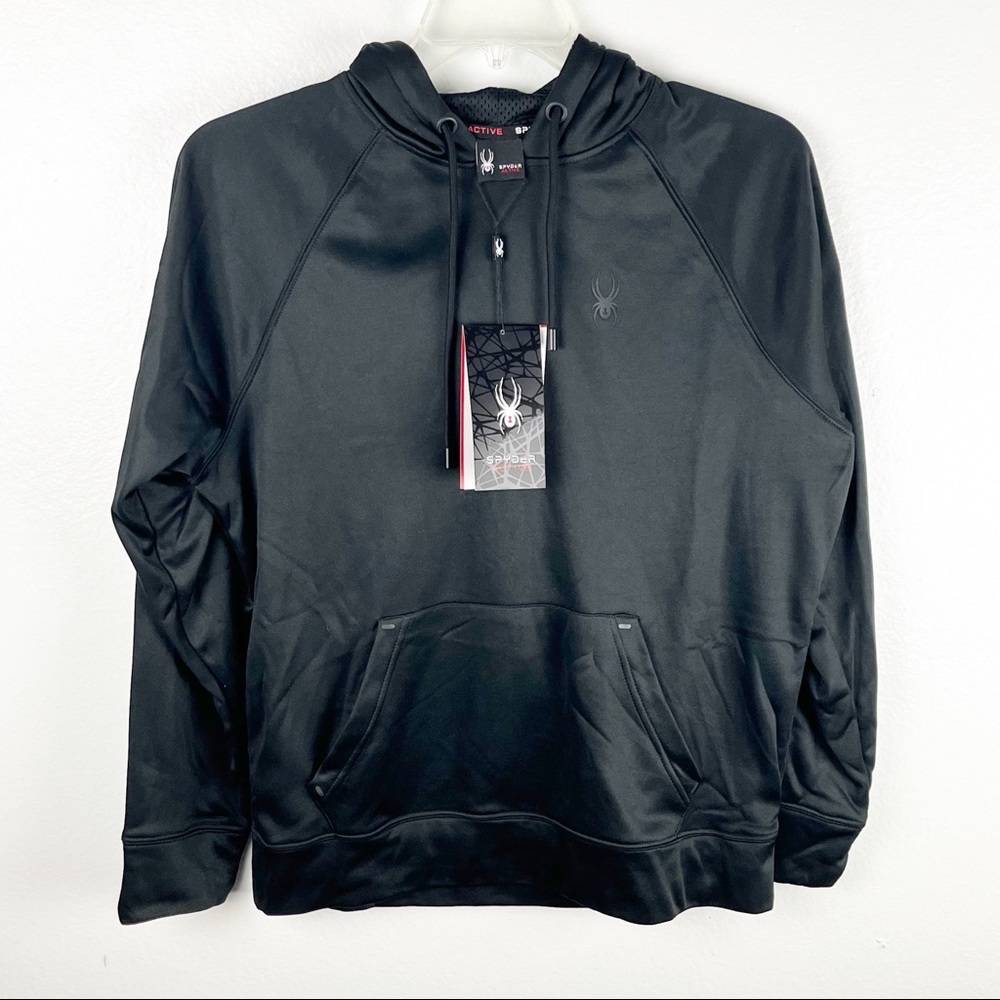 SPYDER Black Proweb Active Long Sleeves Kangaroo Pocket Hooded Sweatshirt Small